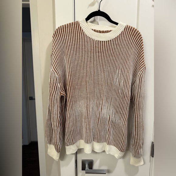 SHEIN Sweaters - SHEIN Brown and White Striped Crew Neck Sweater